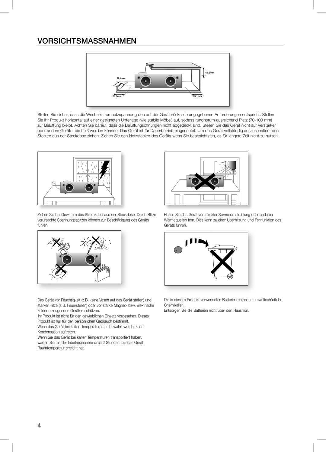 Samsung DA-E750/EN, DA-E751/EN, DA-E750/XN, DA-E750/ZF, DA-E751/XE, DA-E750/XE manual VORSiCHTSMASSnAHMen 