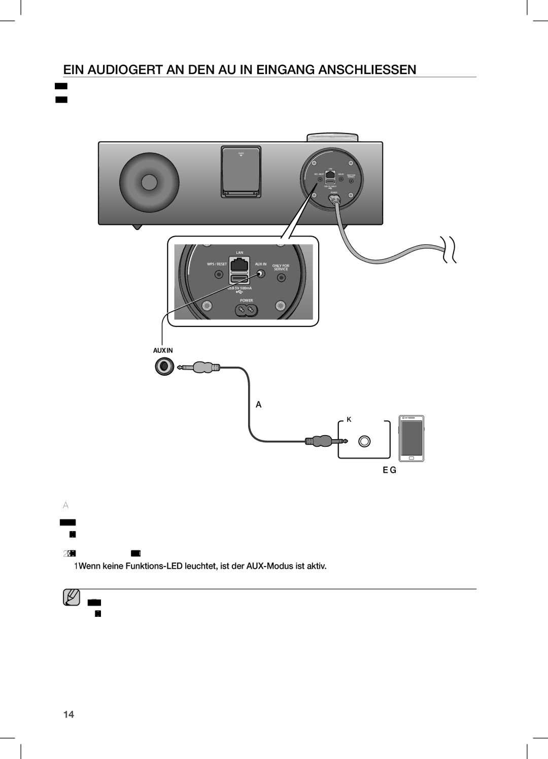 Samsung DA-E751/XE, DA-E750/EN, DA-E751/EN, DA-E750/XN, DA-E750/ZF manual Ein AUDiOGeRÄT An Den AUX in einGAnG AnSCHLieSSen 