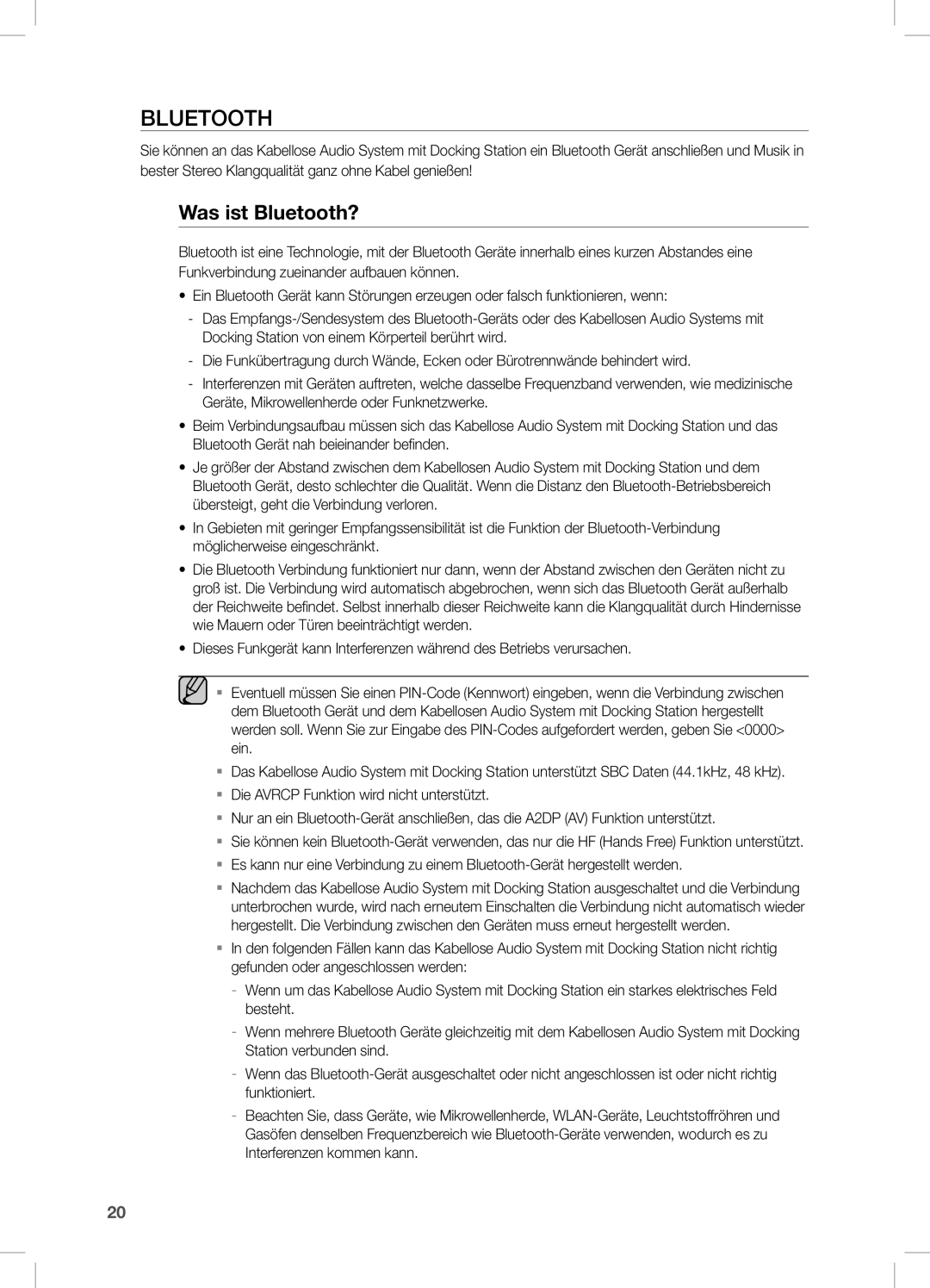 Samsung DA-E751/XE, DA-E750/EN, DA-E751/EN, DA-E750/XN, DA-E750/ZF, DA-E750/XE manual Was ist Bluetooth? 