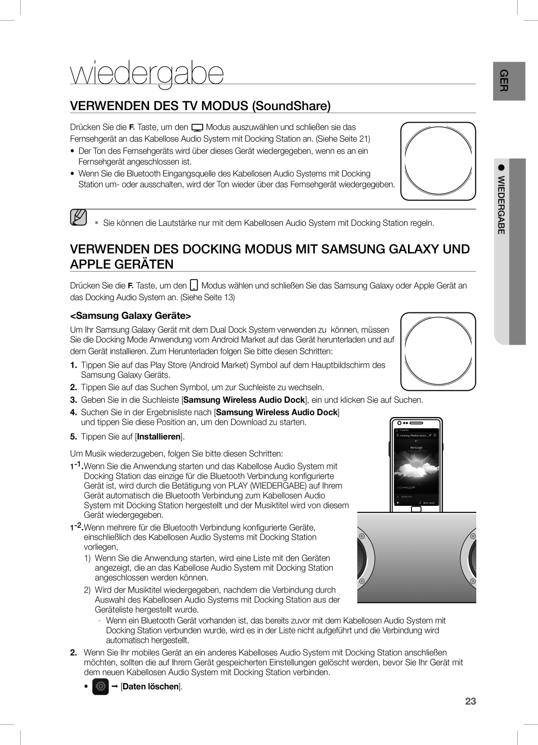 Samsung DA-E751/EN, DA-E750/EN, DA-E750/XN, DA-E750/ZF Wiedergabe, VeRWenDen DeS TV Modus SoundShare, Samsung Galaxy Geräte 