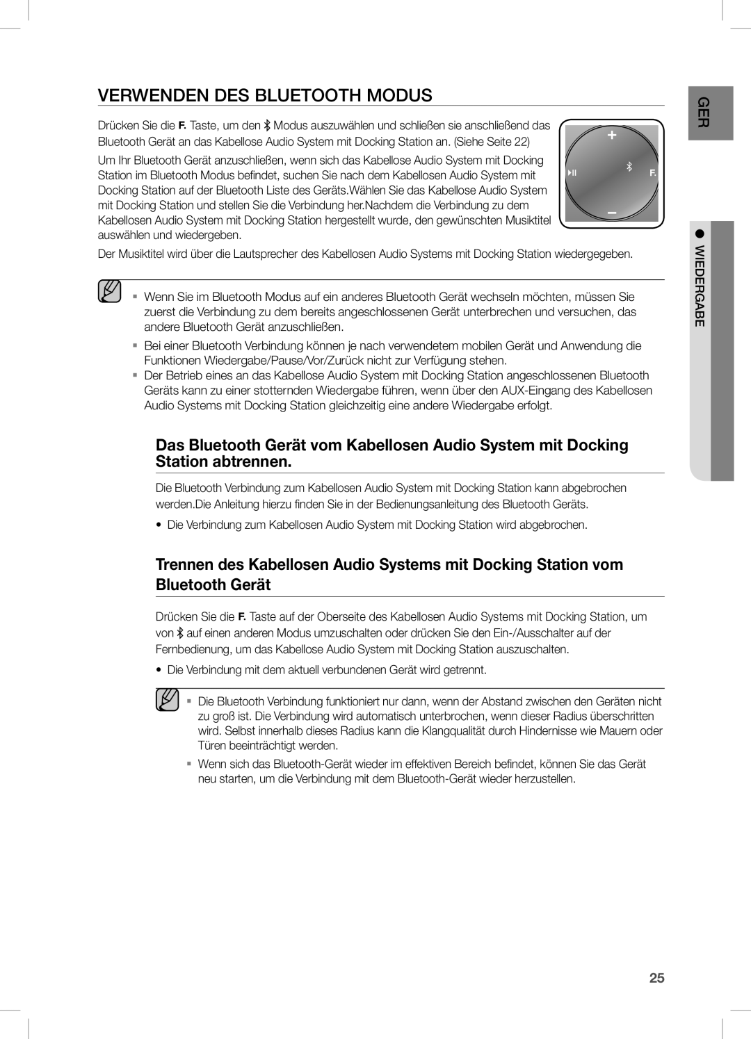 Samsung DA-E750/ZF, DA-E750/EN, DA-E751/EN, DA-E750/XN, DA-E751/XE, DA-E750/XE manual Verwenden DES Bluetooth Modus 