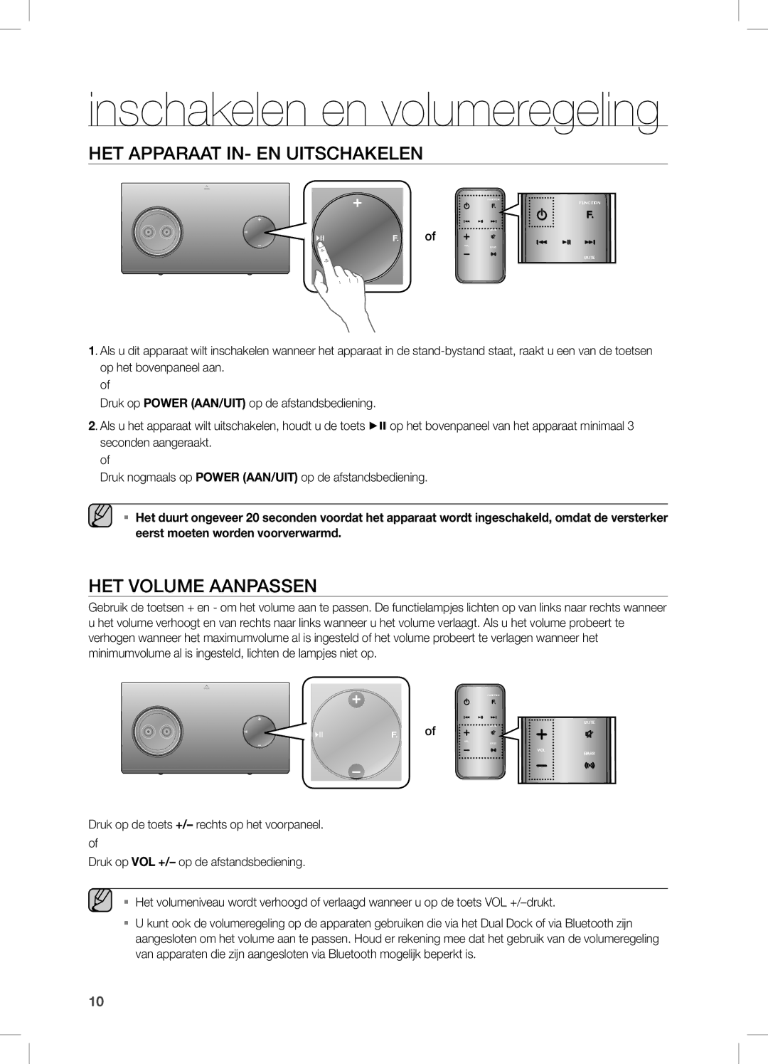 Samsung DA-E750/EN, DA-E751/EN manual Inschakelen en volumeregeling, Het APPARAAt in- en UitScHAKeLen, Het VOLUMe AAnPASSen 