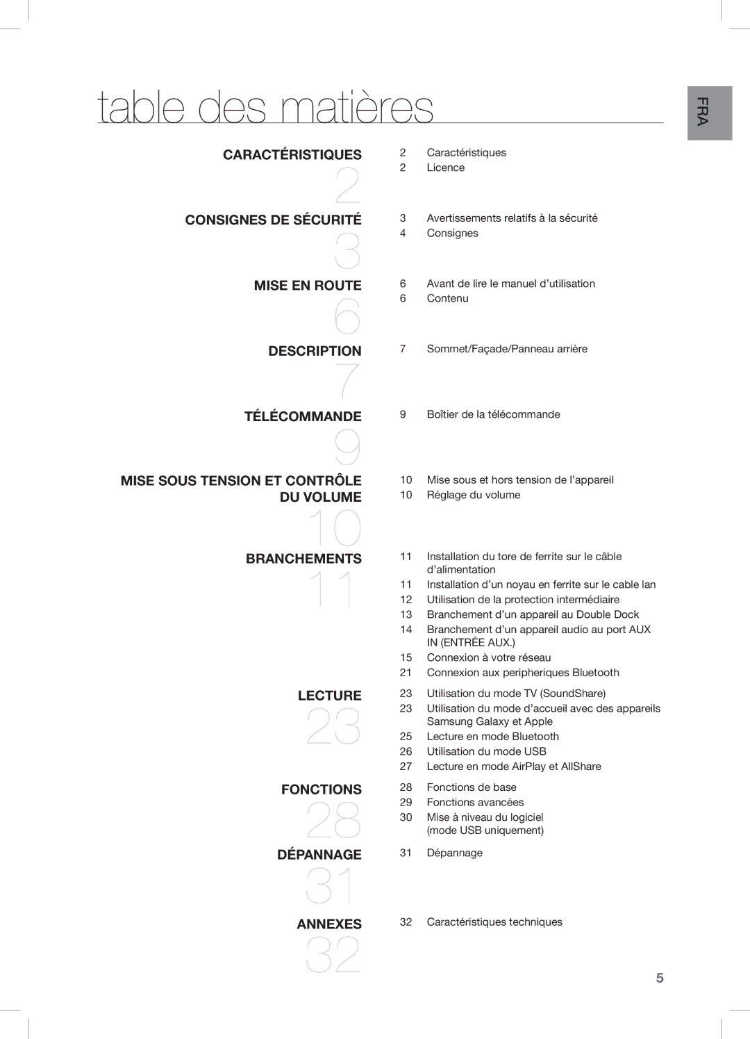 Samsung DA-E751/EN, DA-E750/EN, DA-E750/XN, DA-E750/ZF manual Table des matières 