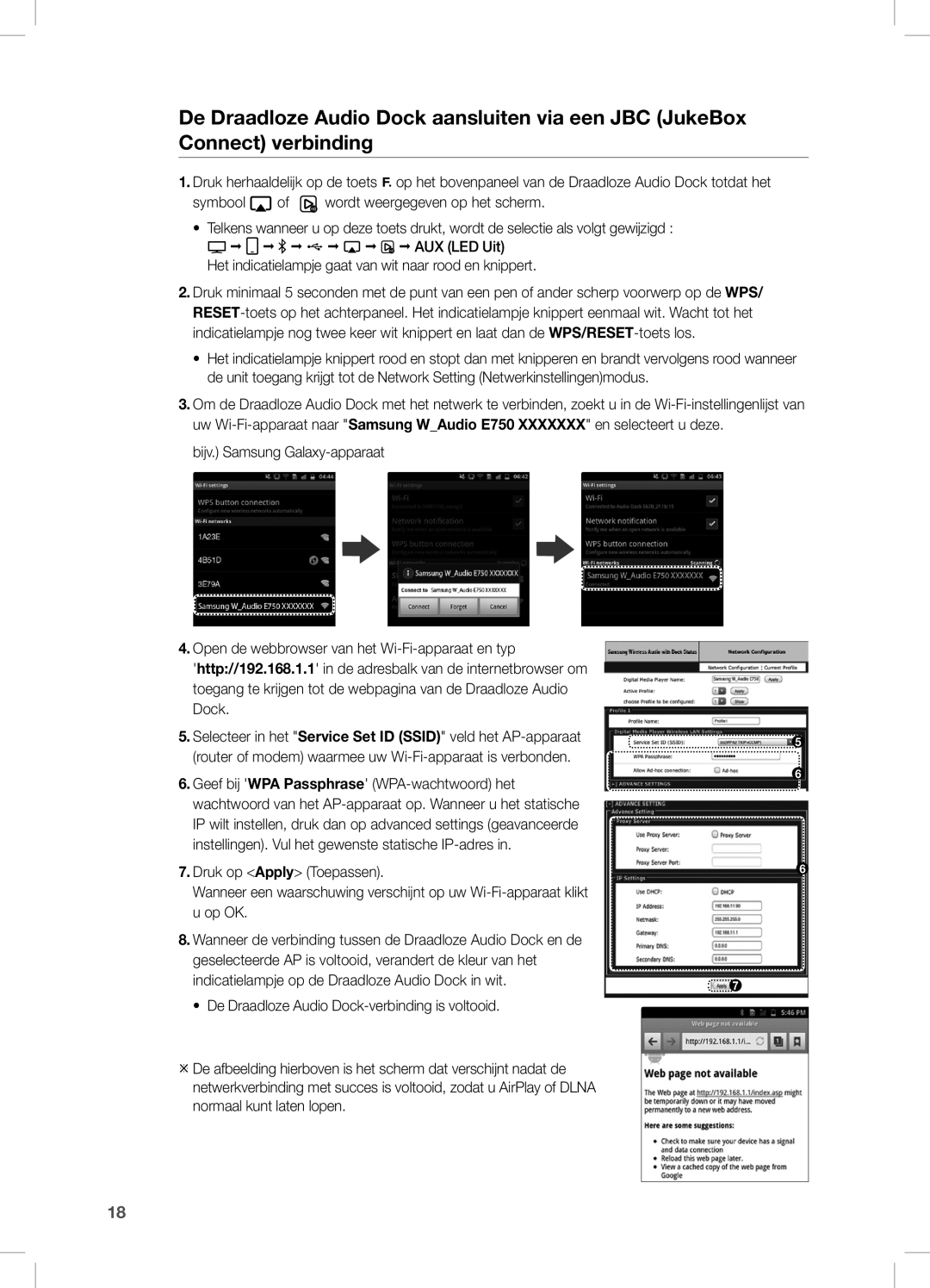 Samsung DA-E750/EN, DA-E751/EN, DA-E750/XN, DA-E750/ZF manual Indicatielampje op de Draadloze Audio Dock in wit 