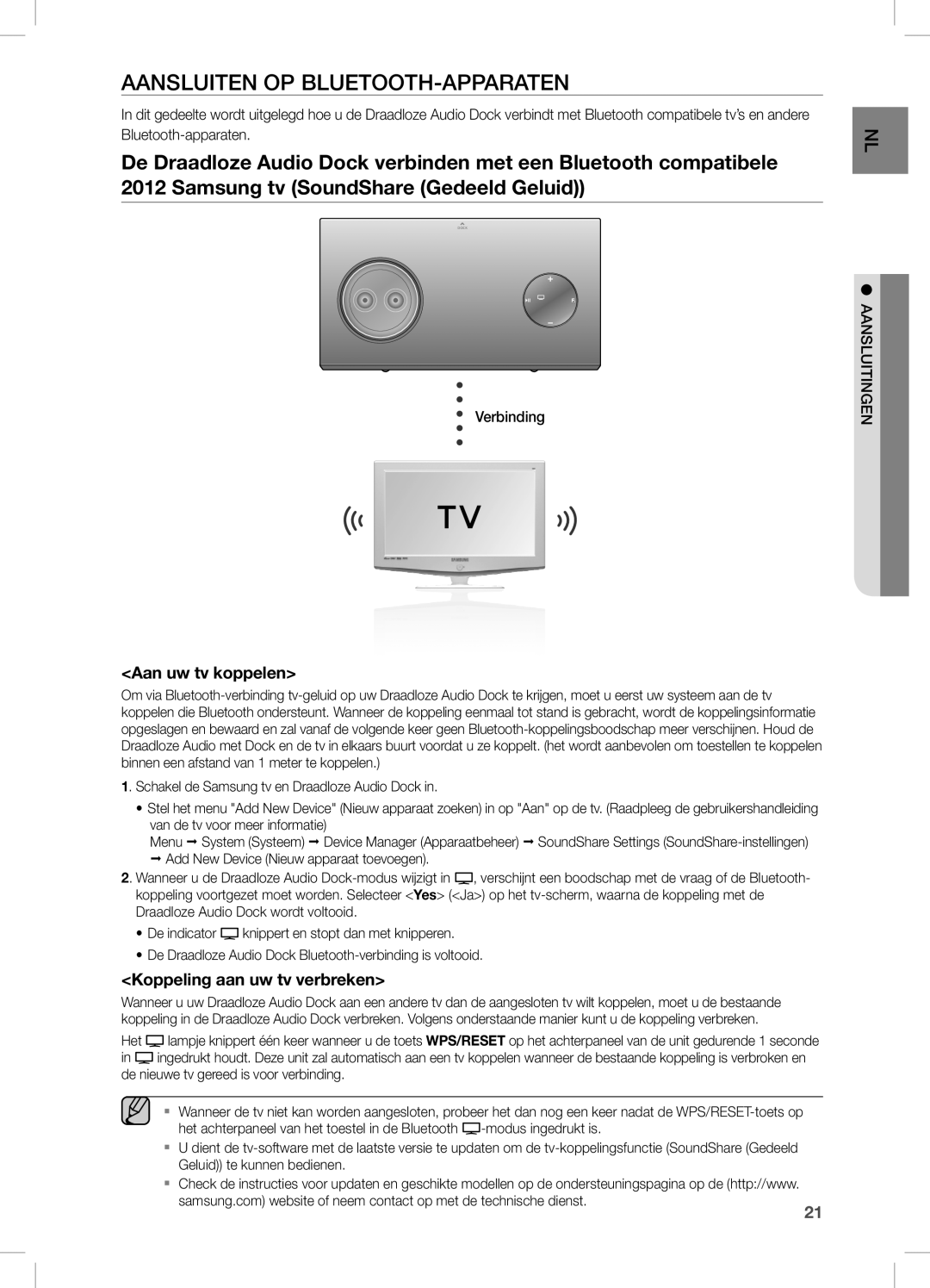 Samsung DA-E750/ZF, DA-E750/EN manual AAnSLUiten OP BLUetOOtH-APPARAten, Aan uw tv koppelen, Koppeling aan uw tv verbreken 