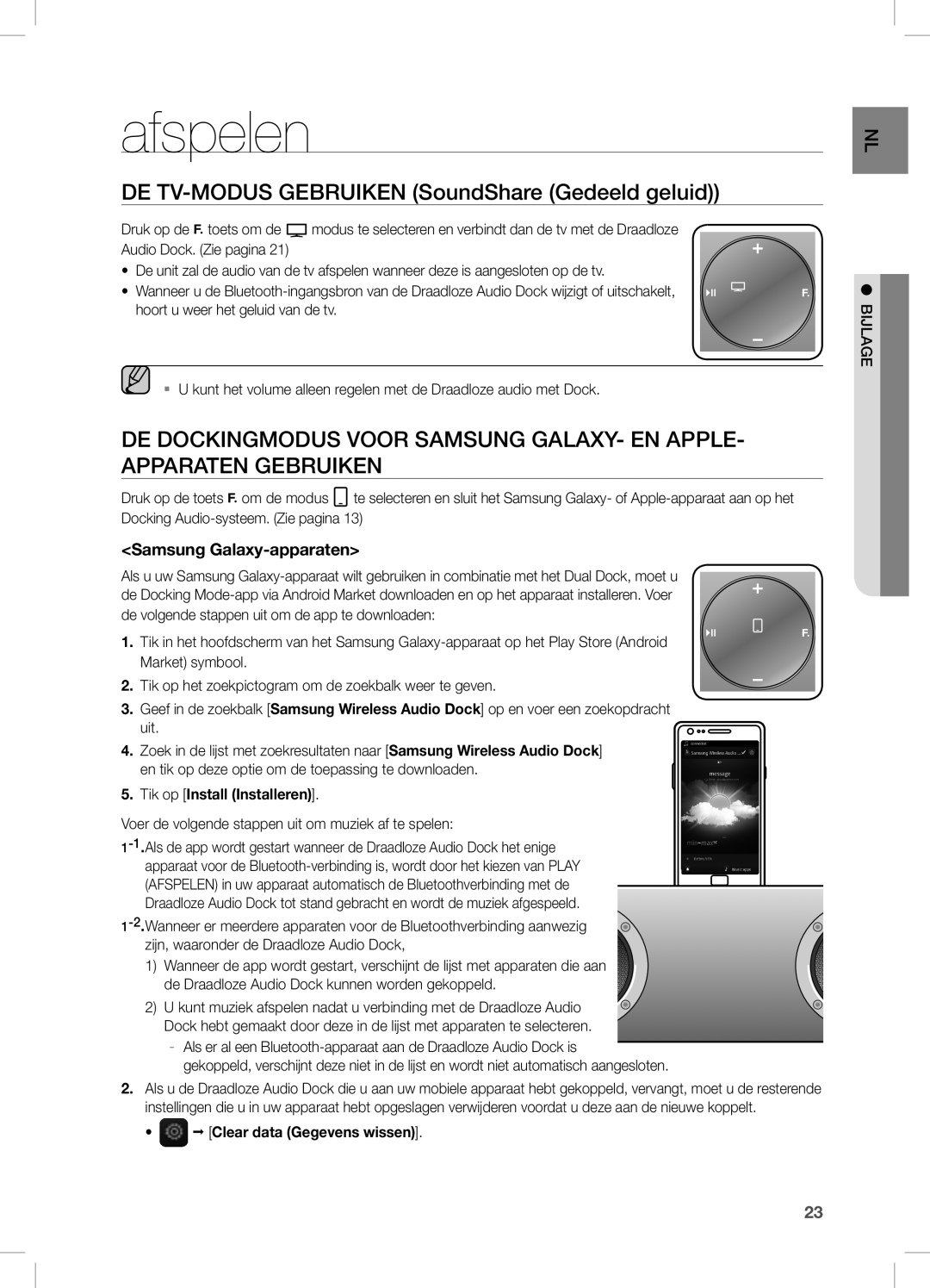 Samsung DA-E751/EN, DA-E750/EN manual Afspelen, De tV-MODUS GeBRUiKen SoundShare Gedeeld geluid, Samsung Galaxy-apparaten 