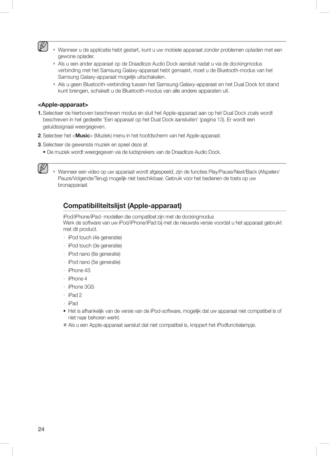 Samsung DA-E750/XN, DA-E750/EN, DA-E751/EN, DA-E750/ZF manual Compatibiliteitslijst Apple-apparaat 