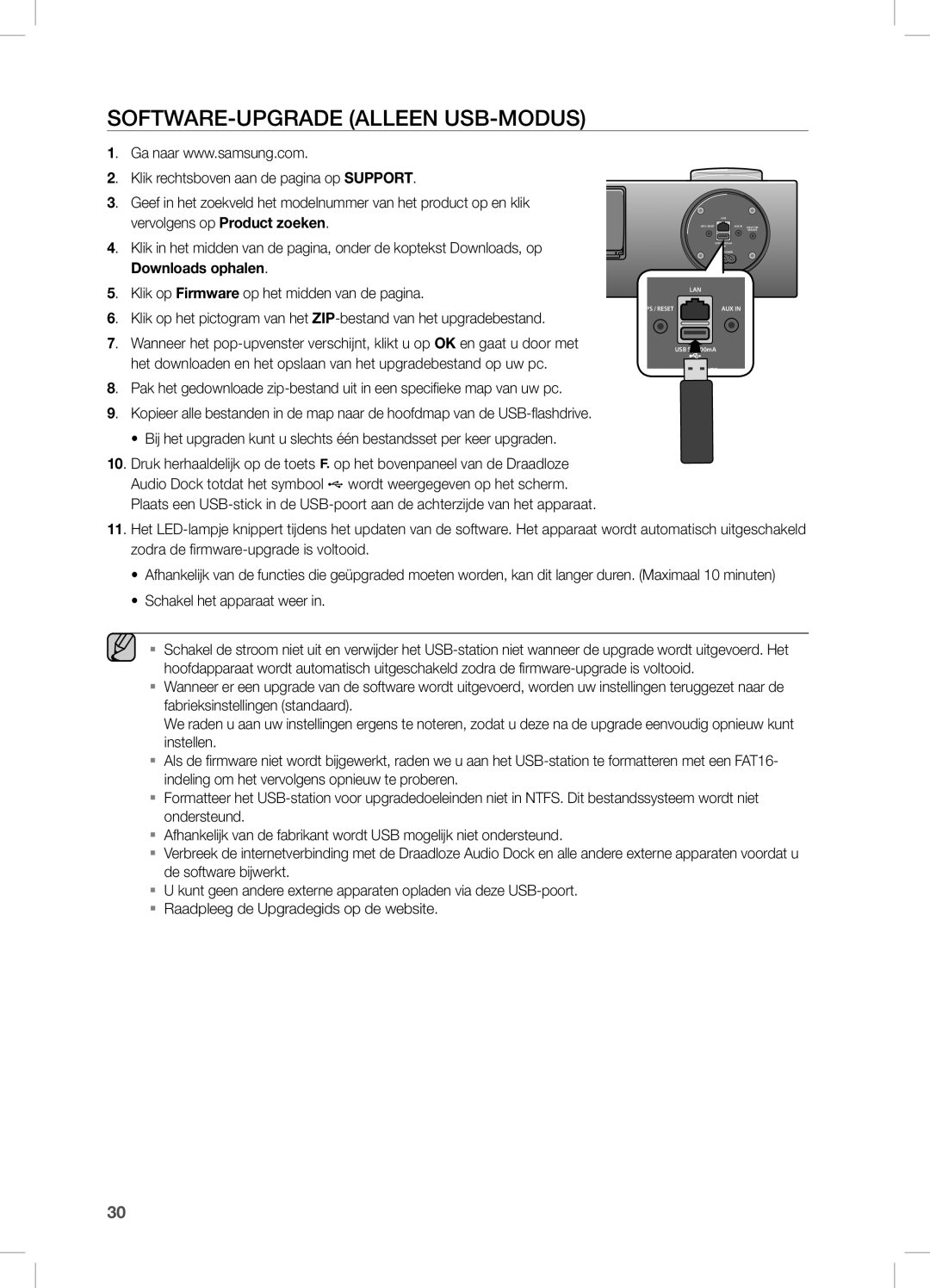 Samsung DA-E750/EN, DA-E751/EN, DA-E750/XN, DA-E750/ZF manual SOFtWARe-UPGRADe ALLeen USB-MODUS 