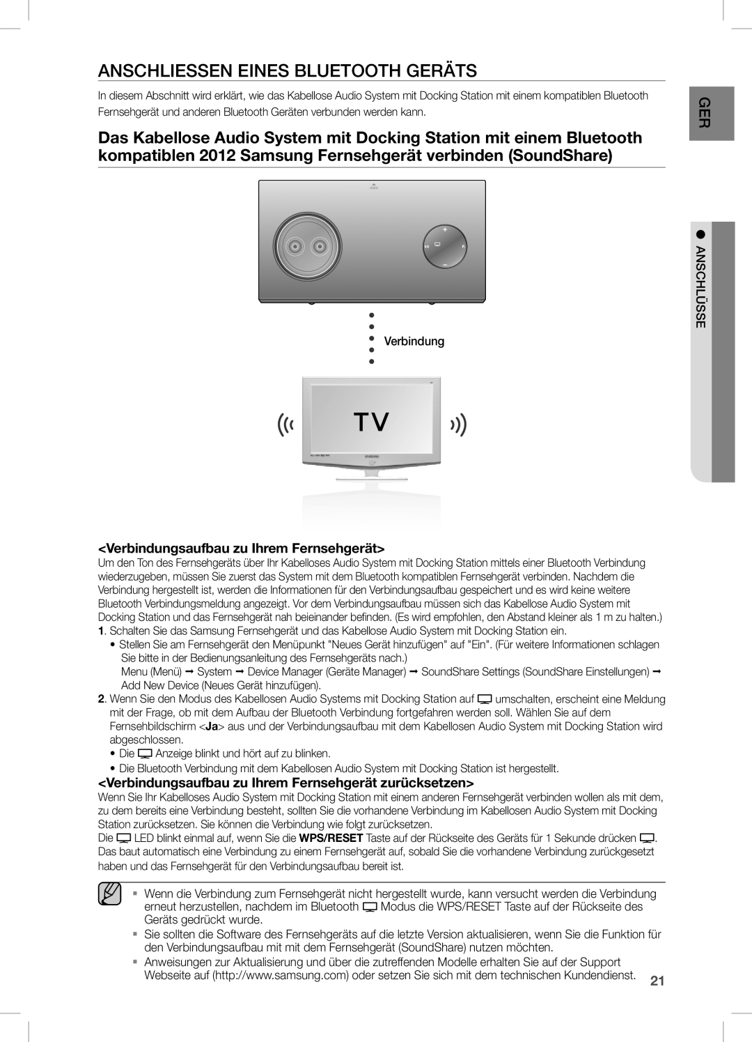 Samsung DA-E751/EN, DA-E750/EN, DA-E750/XN AnSCHLieSSen eineS BLUeTOOTH GeRÄTS, Verbindungsaufbau zu ihrem Fernsehgerät 