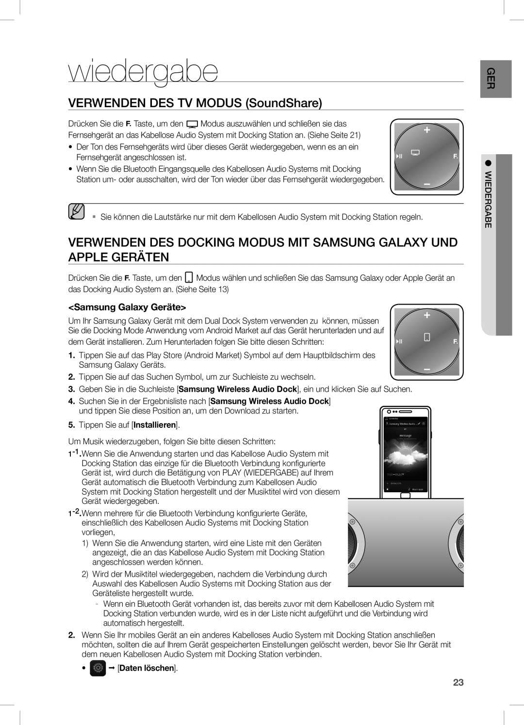 Samsung DA-E750/ZF, DA-E750/EN, DA-E751/EN, DA-E750/XN Wiedergabe, VeRWenDen DeS TV Modus SoundShare, Samsung Galaxy Geräte 