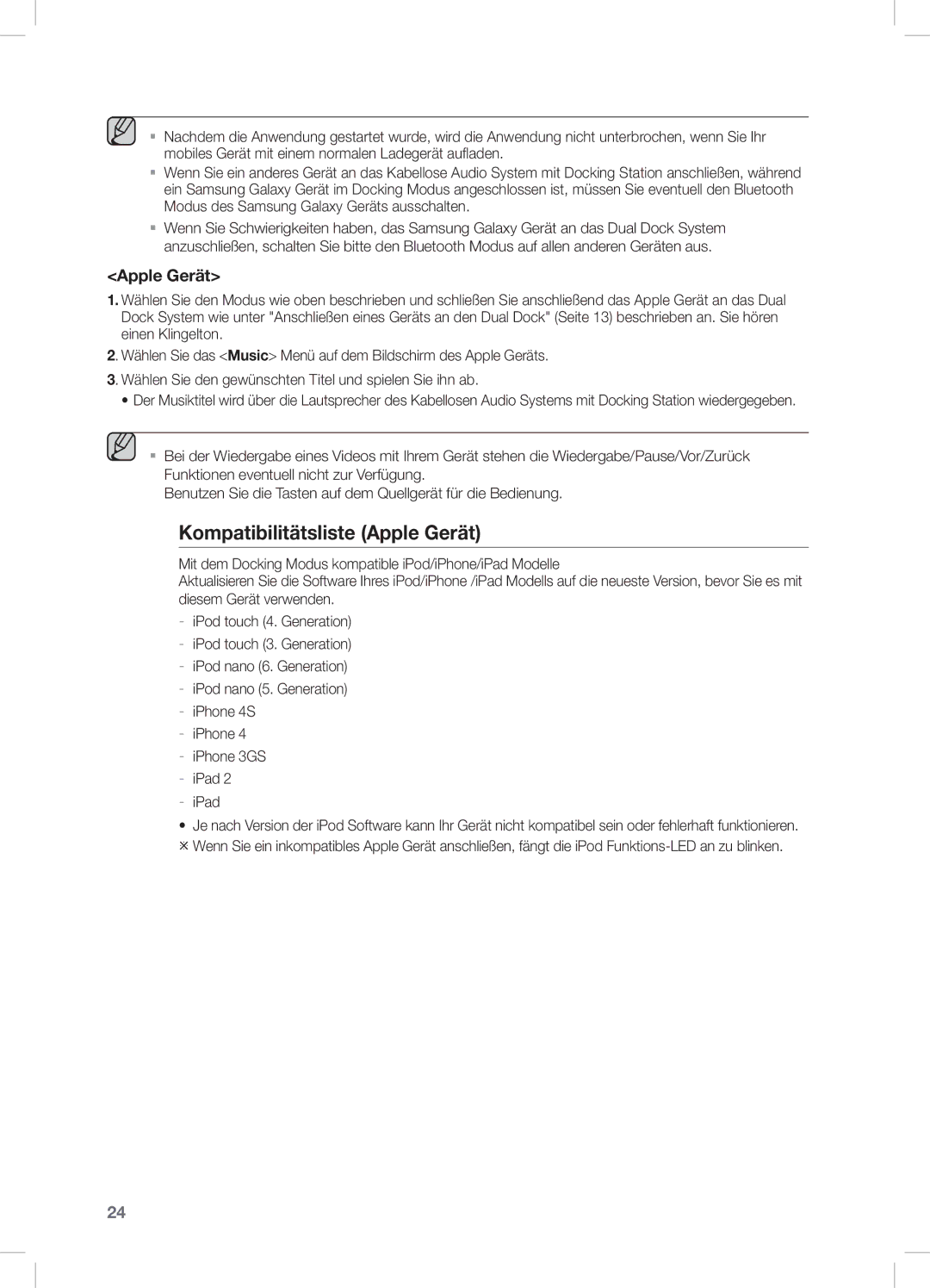 Samsung DA-E750/EN, DA-E751/EN, DA-E750/XN, DA-E750/ZF manual Kompatibilitätsliste Apple Gerät 