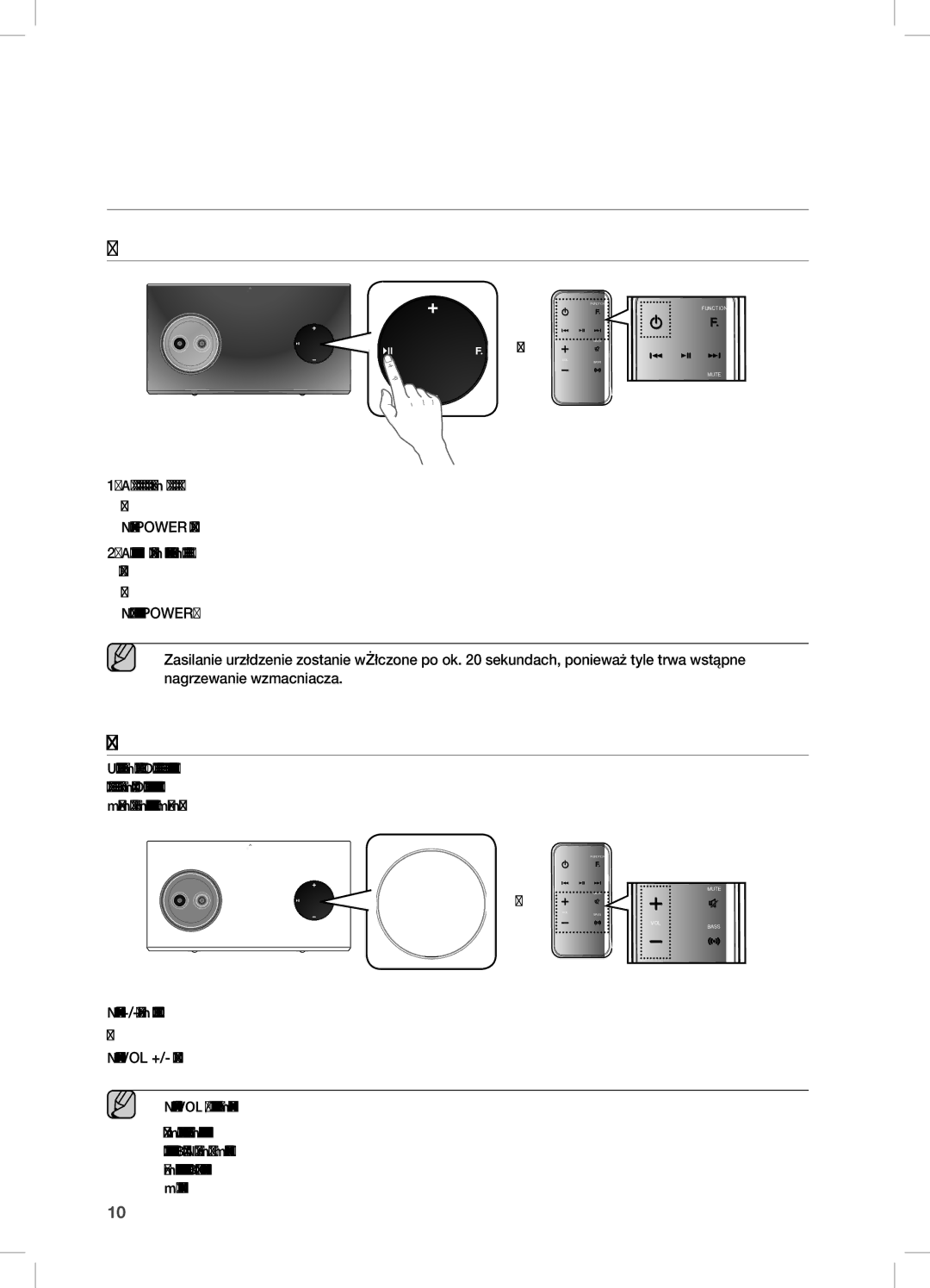 Samsung DA-E751/XE Włącznik zasilania i regulacja głośności, WŁĄcZanie/WYŁĄcZanie ZaSiLania, ReGULOWanie GŁOŚnOŚci, Lub 