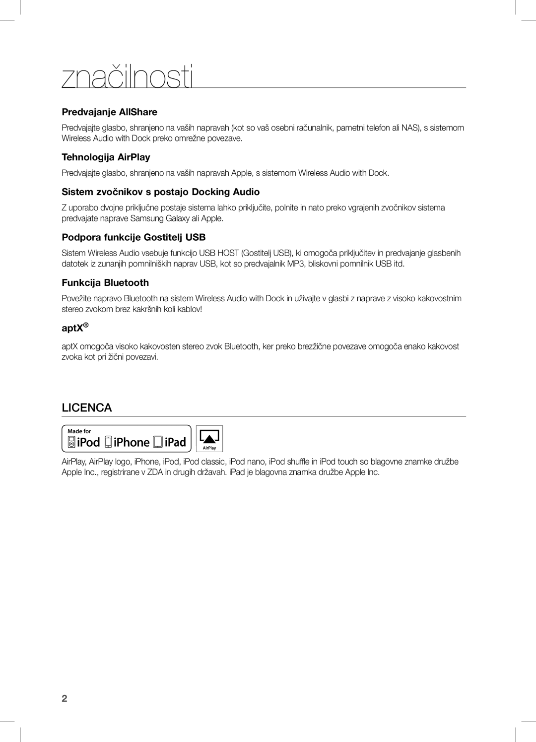 Samsung DA-E751/XE, DA-E750/EN, DA-E751/EN, DA-E750/XE manual Značilnosti, Licenca 