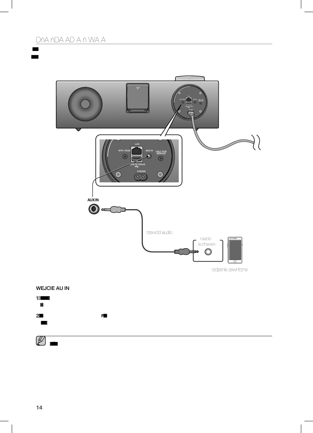 Samsung DA-E751/XE, DA-E750/EN manual PODŁĄcZanie URZĄDZenia aUDiO Za POMOcĄ WejŚcia aUX, Urządzenie zewnętrzne, WeJŚcIe AUX 