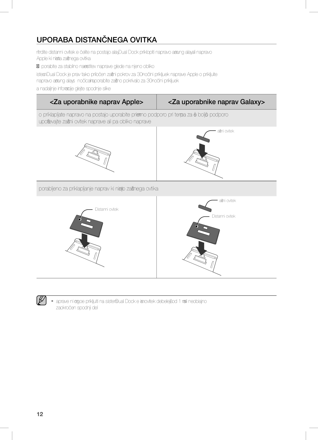 Samsung DA-E750/EN, DA-E751/EN manual UPORaBa DiSTanČneGa OViTKa, Za uporabnike naprav apple Za uporabnike naprav Galaxy 