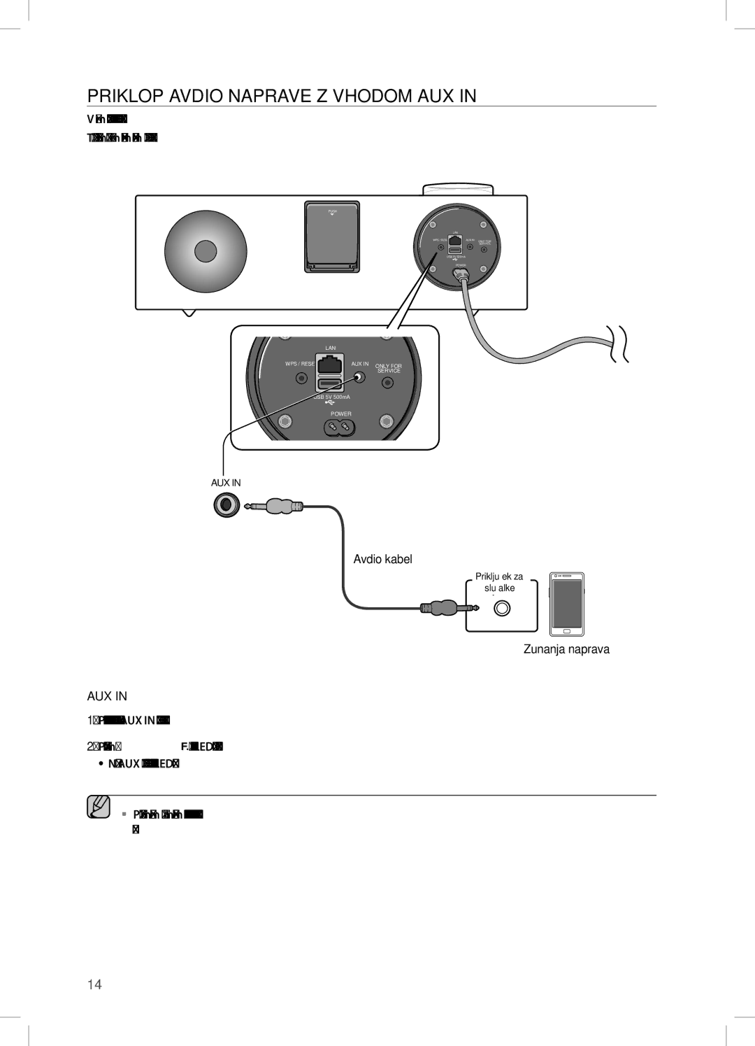 Samsung DA-E751/XE, DA-E750/EN, DA-E751/EN, DA-E750/XE manual PRiKLOP aVDiO naPRaVe Z Vhodom aUX, Zunanja naprava 