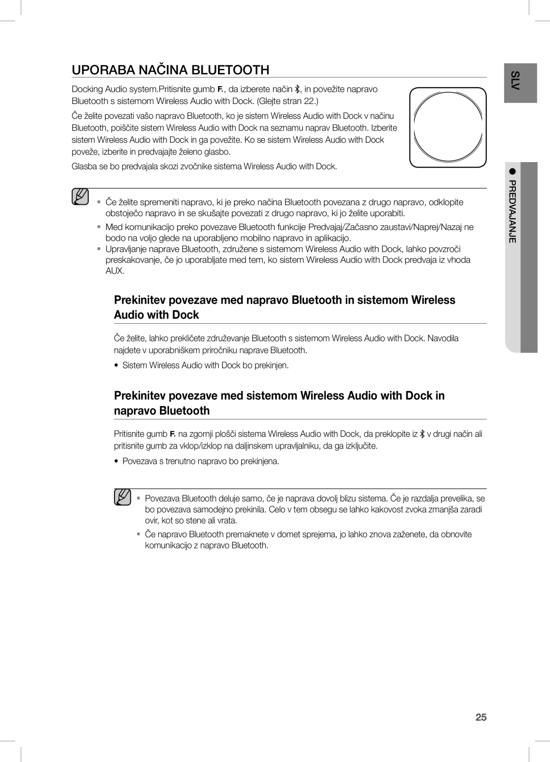 Samsung DA-E751/EN, DA-E750/EN, DA-E751/XE, DA-E750/XE manual Uporaba Načina Bluetooth, Edv pr ej jana 