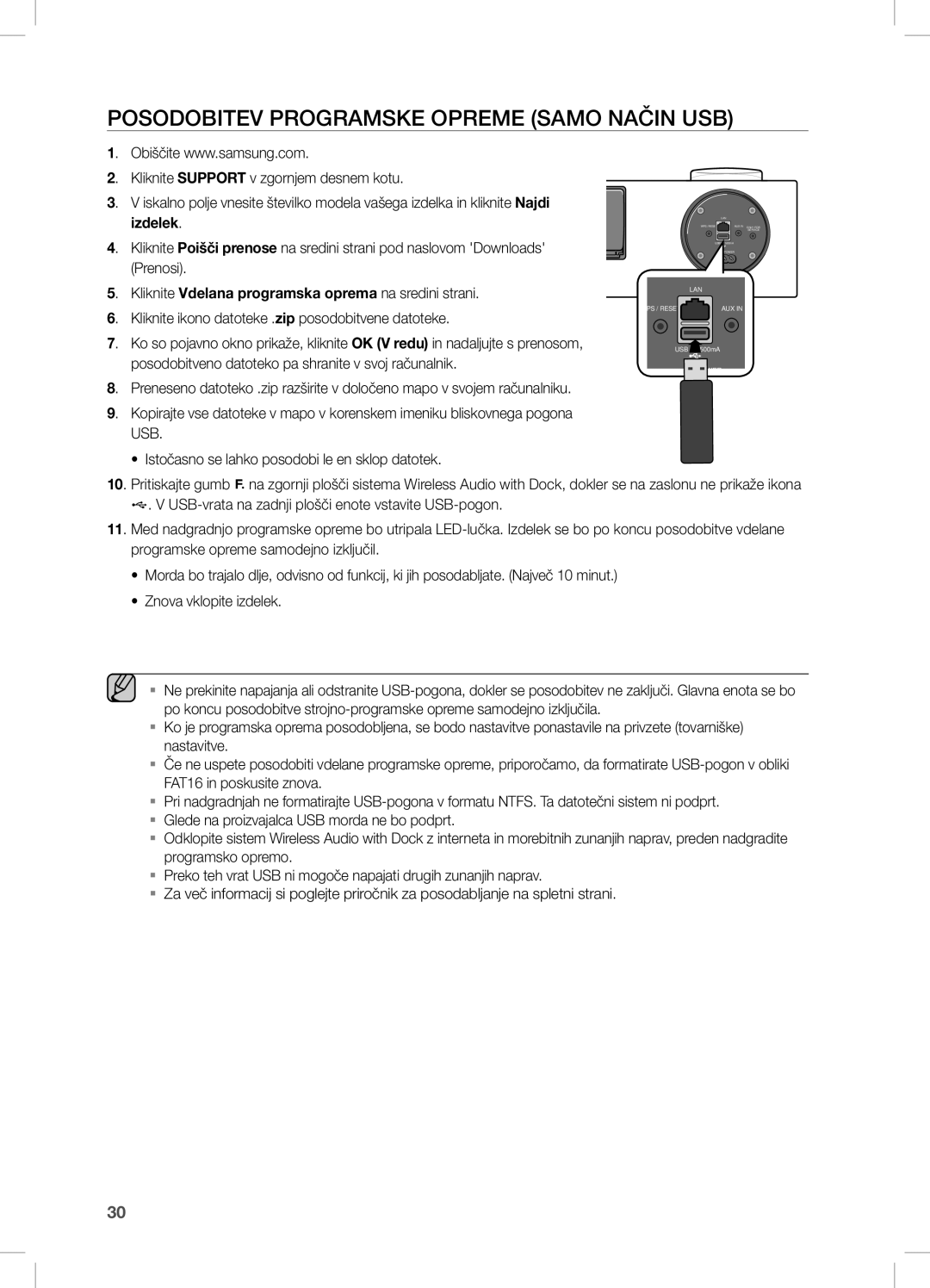 Samsung DA-E751/XE, DA-E750/EN, DA-E751/EN, DA-E750/XE manual POSODOBiTeV PROGRaMSKe OPReMe SaMO naČin USB 