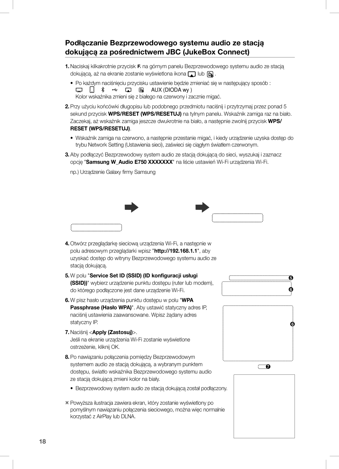 Samsung DA-E751/XE, DA-E750/EN, DA-E751/EN manual Polu Service Set ID Ssid ID konfiguracji usługi, Naciśnij Apply Zastosuj 