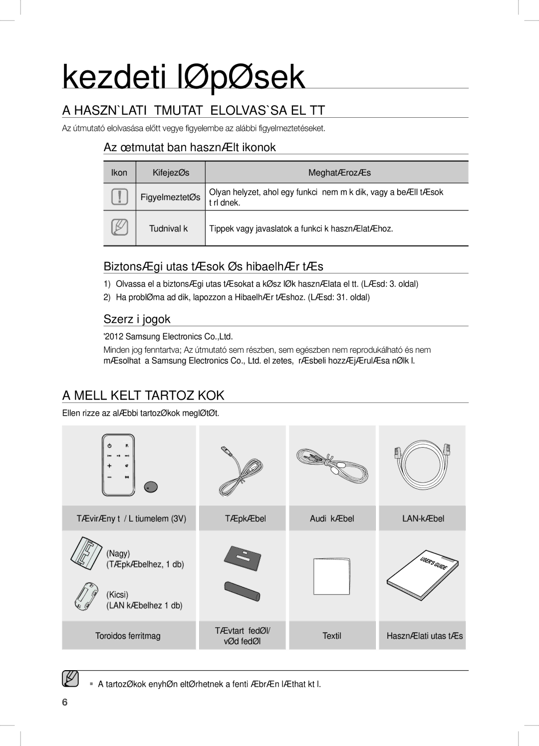 Samsung DA-E750/EN, DA-E751/EN, DA-E751/XE manual Kezdeti lépések, HASZnÁLATi Útmutató eLOLVASÁSA eLŐTT, MeLLÉKeLT Tartozékok 