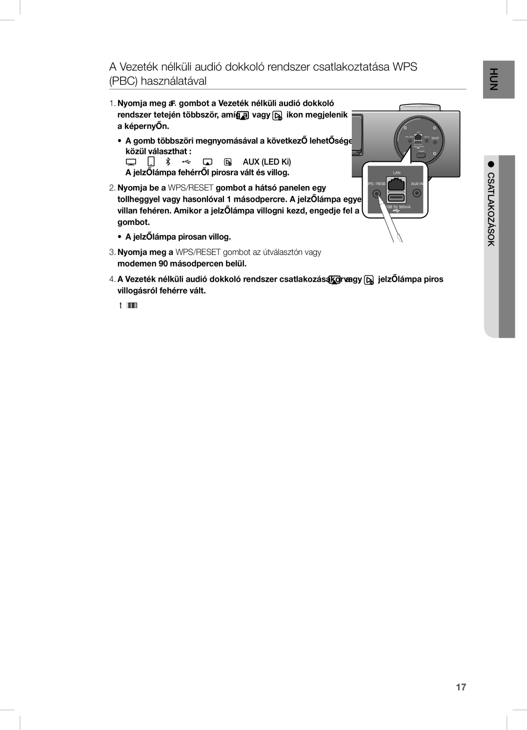 Samsung DA-E750/XE, DA-E750/EN, DA-E751/EN, DA-E751/XE manual Vagy jelzőlámpa piros CSATLAKOZÁSOK 