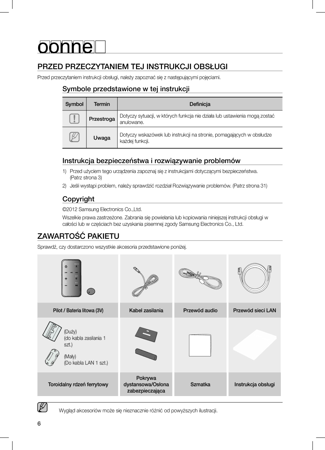 Samsung DA-E751/XE, DA-E750/EN manual Rozpoczynanie pracy, PRZeD PRZecZYTanieM Tej inSTRUKcji OBSŁUGi, ZaWaRTOŚĆ PaKieTU 