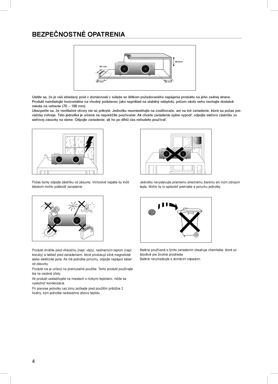 Samsung DA-E750/EN, DA-E751/EN, DA-E751/XE, DA-E750/XE manual Bezpečnostné Opatrenia 