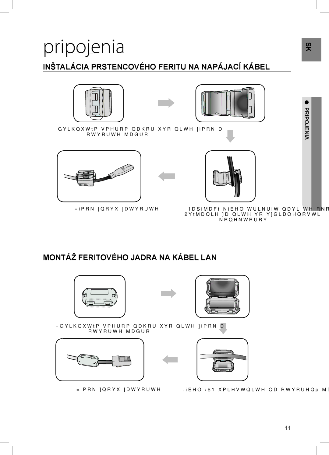 Samsung DA-E750/XE Pripojenia, Inštalácia Prstencového Feritu NA Napájací Kábel, Montáž Feritového Jadra NA Kábel LAN 