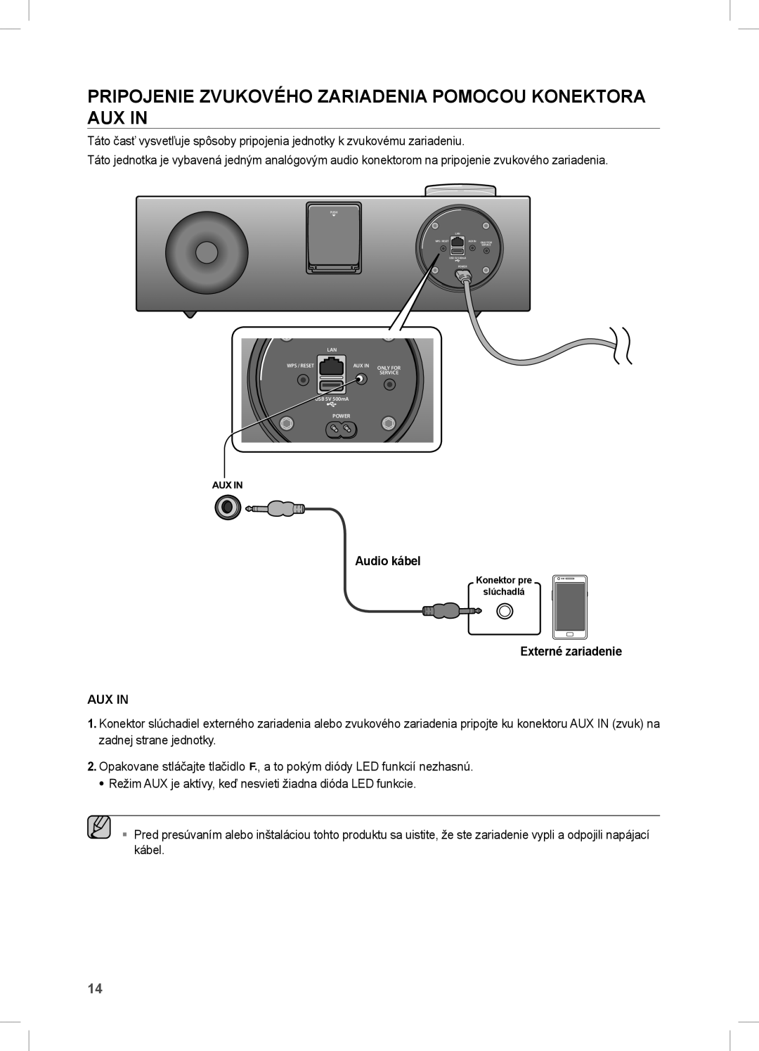 Samsung DA-E751/XE, DA-E750/EN, DA-E751/EN manual Pripojenie Zvukového Zariadenia Pomocou Konektora, Externé zariadenie AUX 