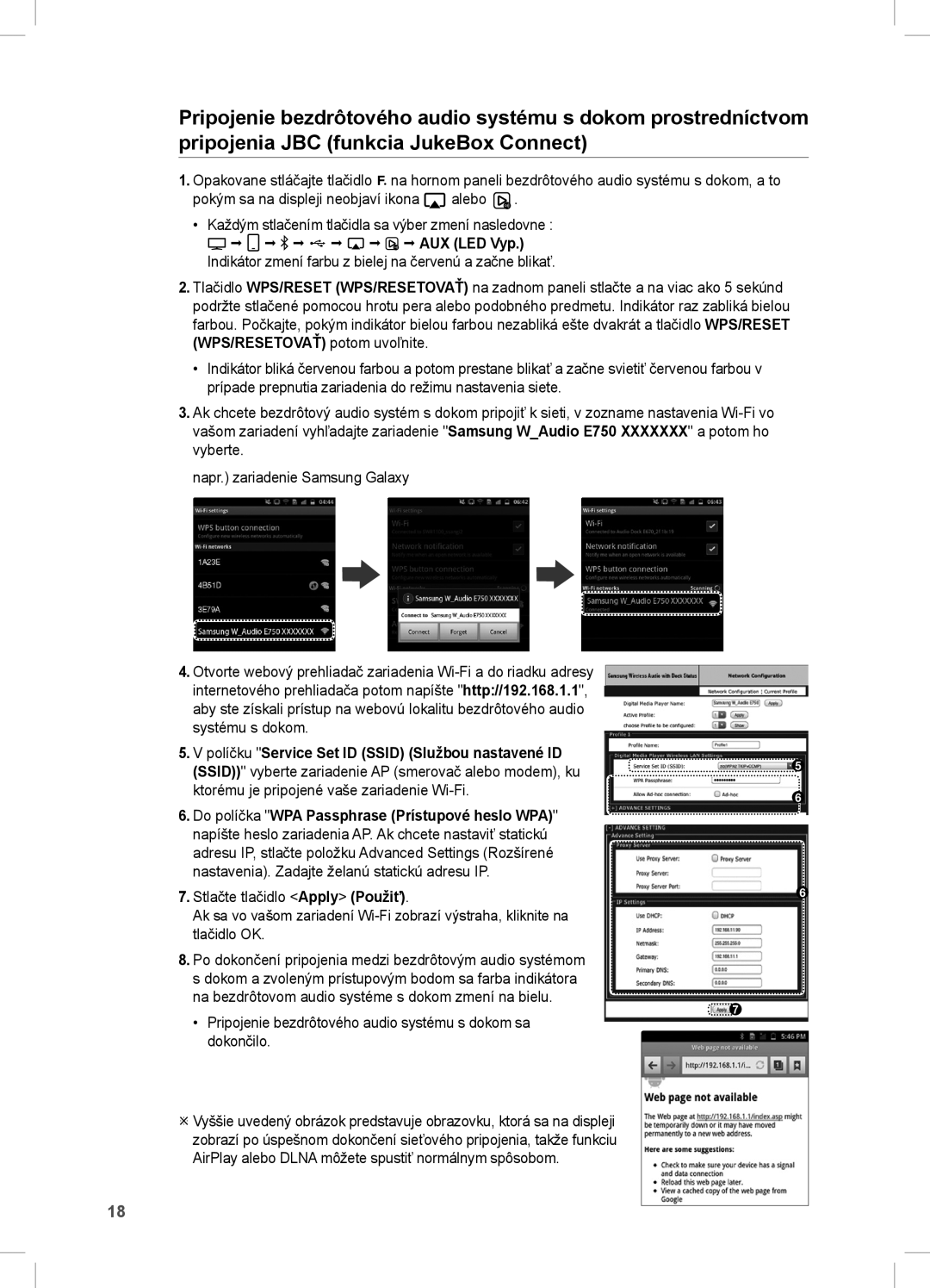 Samsung DA-E751/XE, DA-E750/EN, DA-E751/EN, DA-E750/XE manual Políčku Service Set ID Ssid Službou nastavené ID 