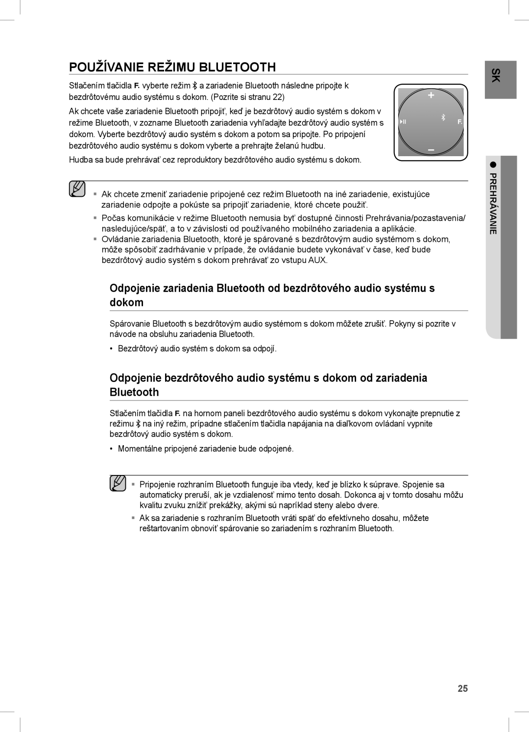 Samsung DA-E751/EN, DA-E750/EN, DA-E751/XE, DA-E750/XE manual Používanie Režimu Bluetooth, Prehrávanie 