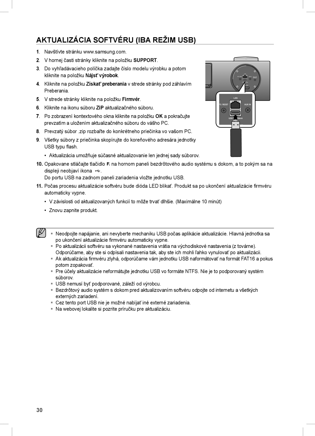 Samsung DA-E751/XE, DA-E750/EN, DA-E751/EN Aktualizácia Softvéru IBA Režim USB, Strede stránky kliknite na položku Firmvér 