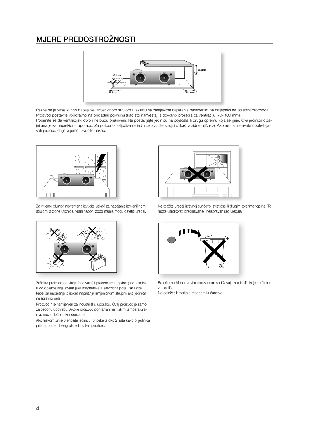 Samsung DA-E750/EN, DA-E751/EN manual MJeRe PReDOSTROŽnOSTi 