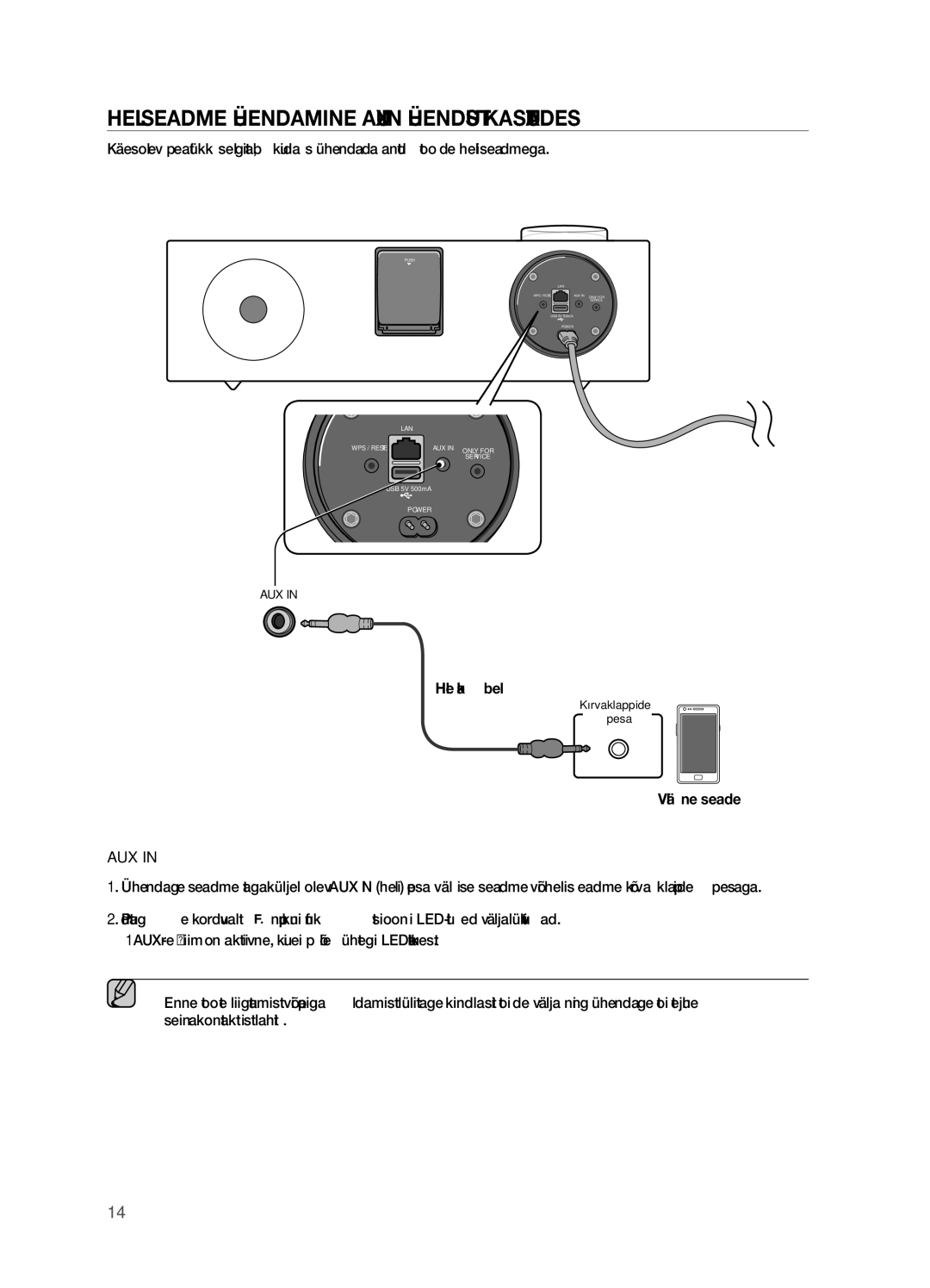 Samsung DA-E750/EN manual Heliseadme Ühendamine AUX in Ühendust Kasutades, Aux 