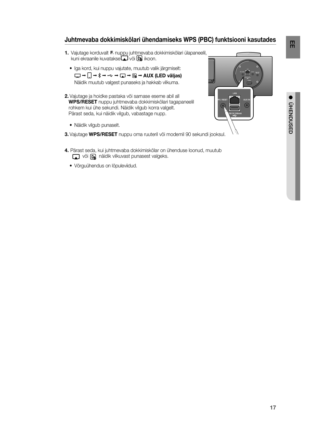 Samsung DA-E750/EN manual AUX LED väljas 