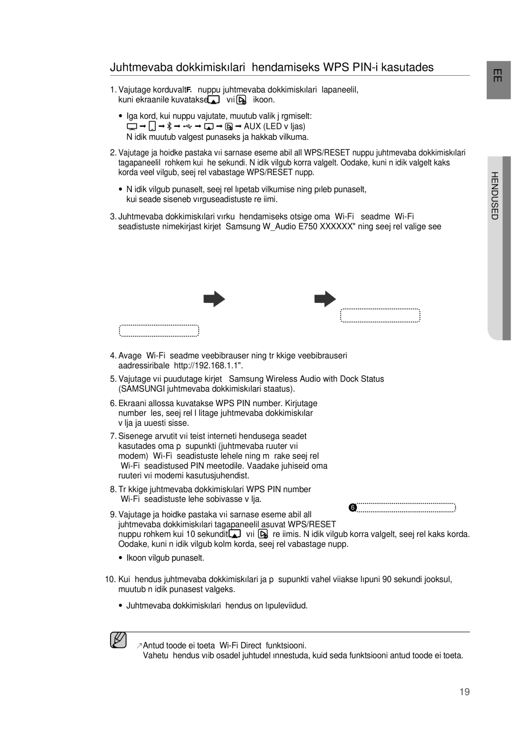 Samsung DA-E750/EN manual Juhtmevaba dokkimiskõlari ühendamiseks WPS PIN-i kasutades 