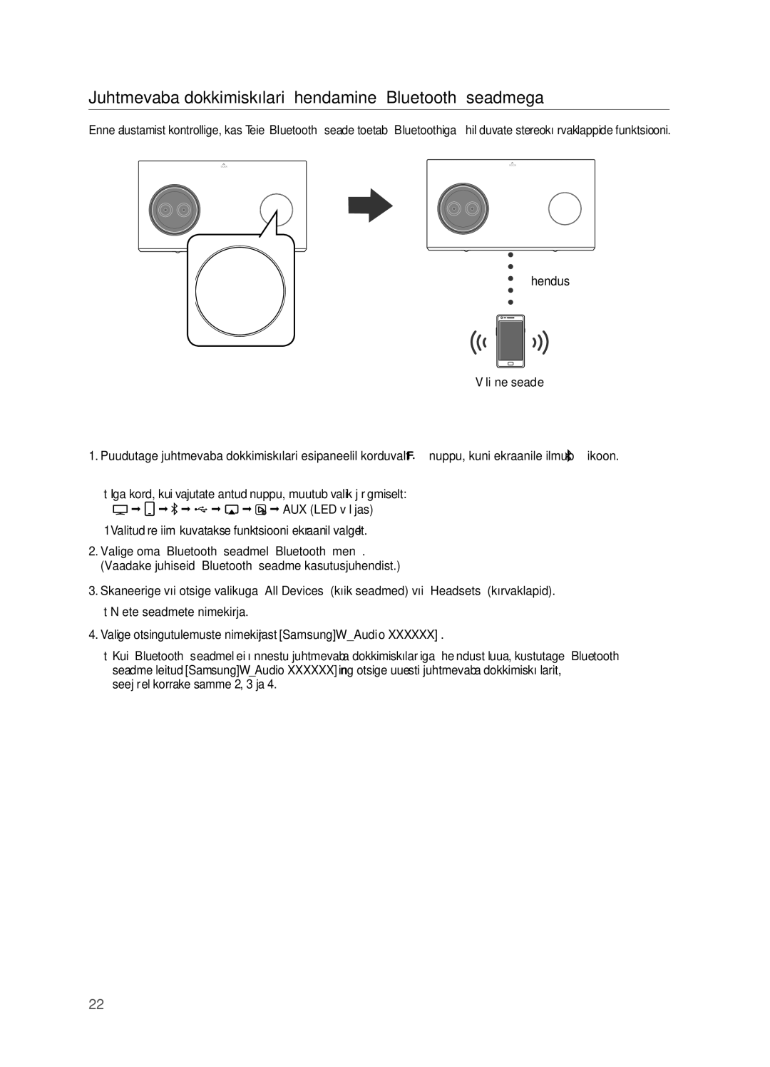 Samsung DA-E750/EN manual Juhtmevaba dokkimiskõlari ühendamine „Bluetooth seadmega 