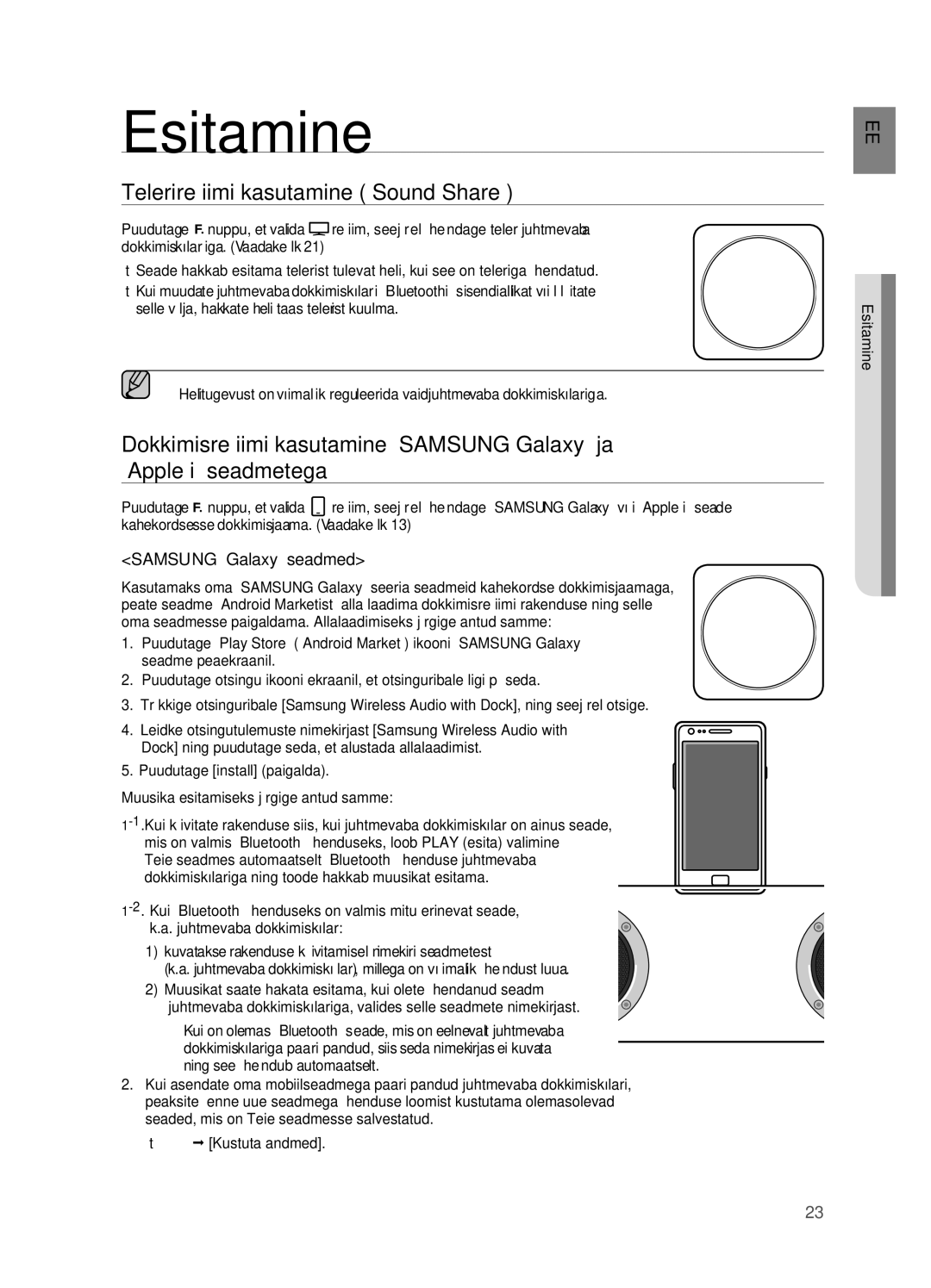 Samsung DA-E750/EN manual Esitamine, Telerirežiimi kasutamine „Sound Share, Samsung „Galaxy seadmed 