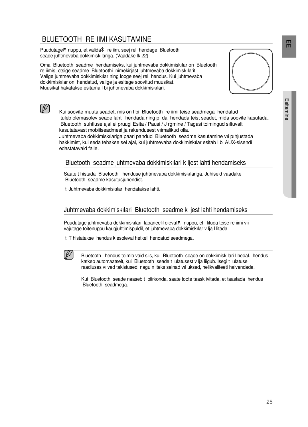 Samsung DA-E750/EN manual „BLUETOOTH Režiimi Kasutamine, Tühistatakse ühendus käesoleval hetkel ühendatud seadmega 