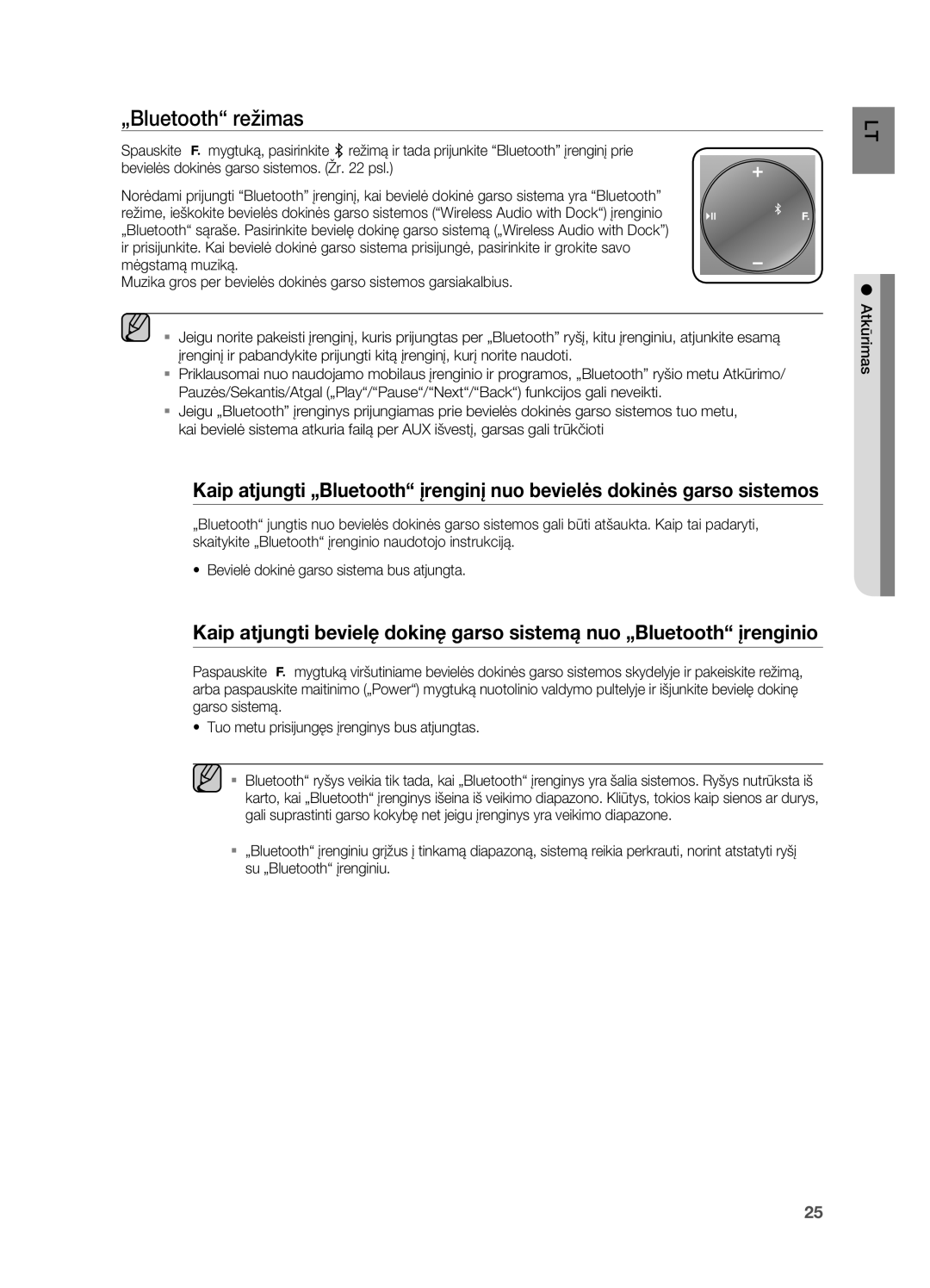 Samsung DA-E750/EN manual „Bluetooth režimas 