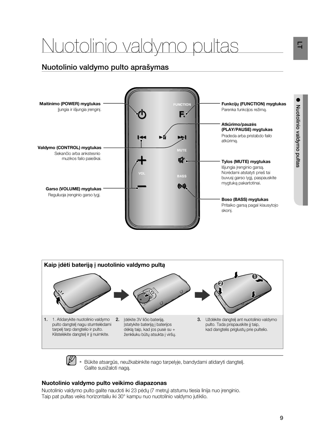 Samsung DA-E750/EN manual Nuotolinio valdymo pultas, Nuotolinio valdymo pulto aprašymas 