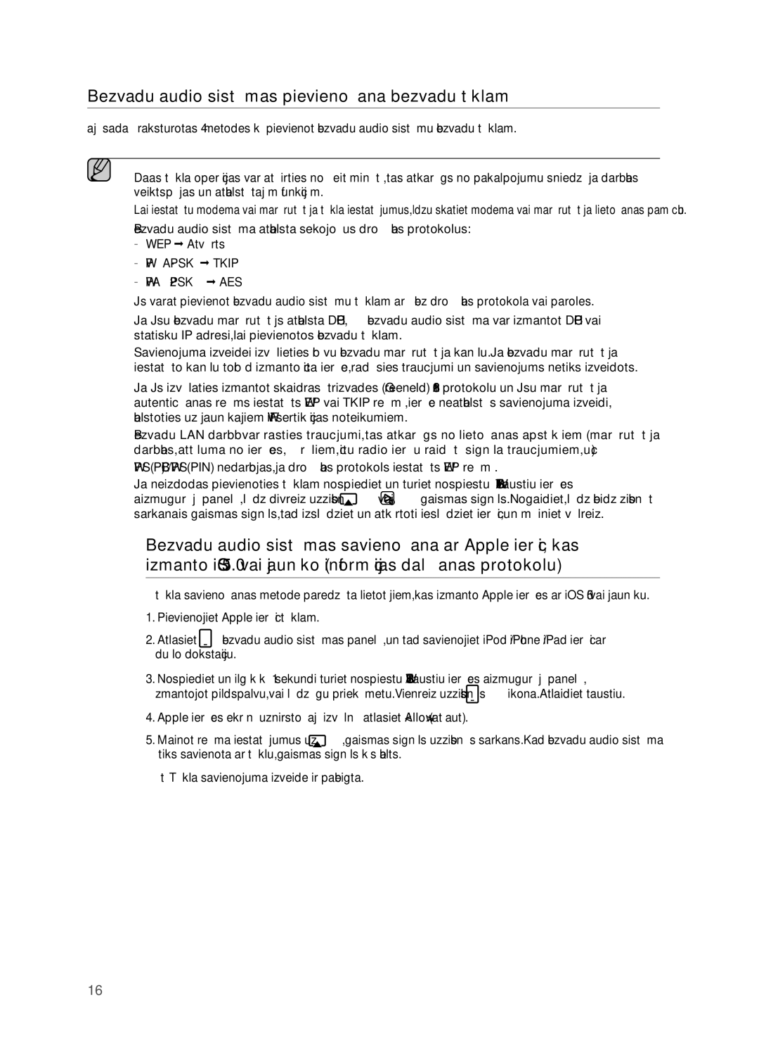 Samsung DA-E750/EN manual Bezvadu audio sistēmas pievienošana bezvadu tīklam, WPA-PSK Tkip WPA2-PSK AES 