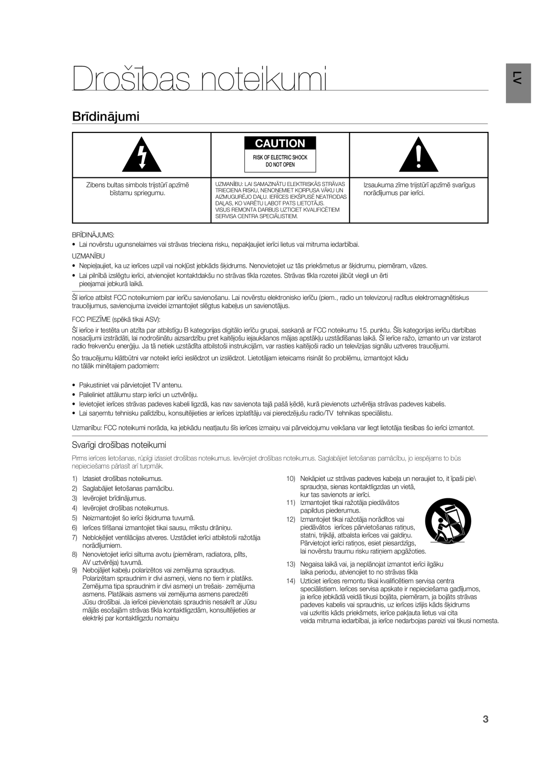 Samsung DA-E750/EN manual Drošības noteikumi, Brīdinājumi 