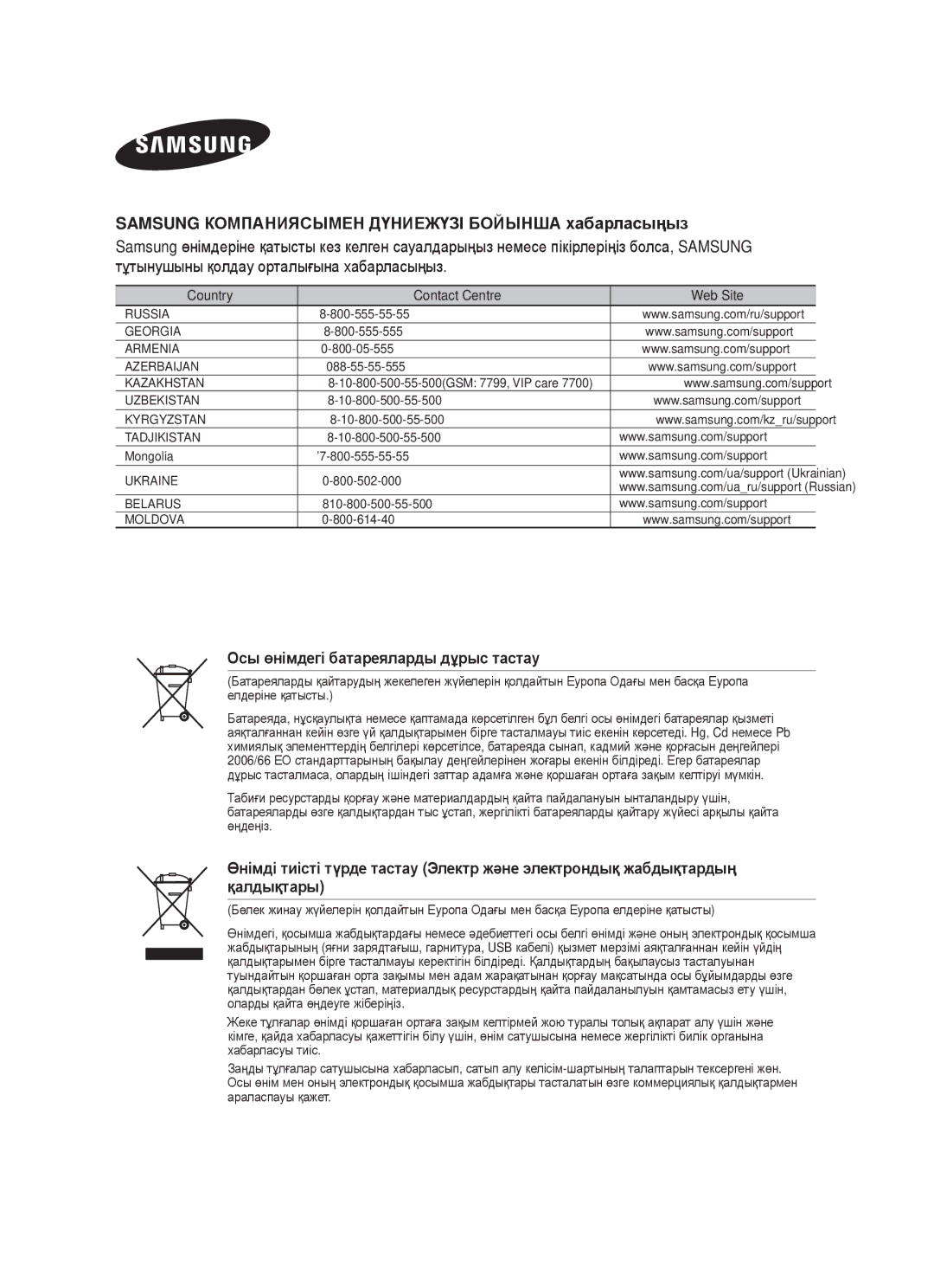 Samsung DA-E750/RU manual Samsung КɈɆПȺɇИЯɋЫɆȿɇ ДҮɇИȿЖҮЗȱ БɈɃЫɇШȺ ɯɚбɚɪлɚɫыңыз, Ɉɫы өнɿмдɟгɿ бɚтɚɪɟялɚɪды дұɪыɫ тɚɫтɚɭ 