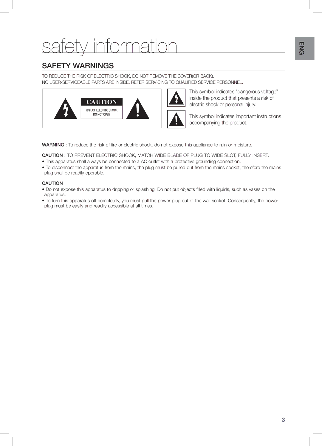 Samsung DA-E750/SQ Safety information, Safety Warnings, This symbol indicates dangerous voltage, Accompanying the product 