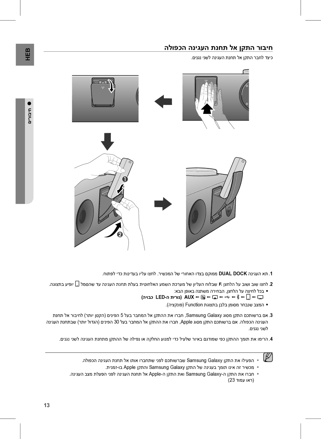 Samsung DA-E750/SQ manual הלופכה הניגעה תנחת לא ןקתה רוביח, םינגנ ינשל הניגעה תנחת לא ןקתה רבחל דציכ 