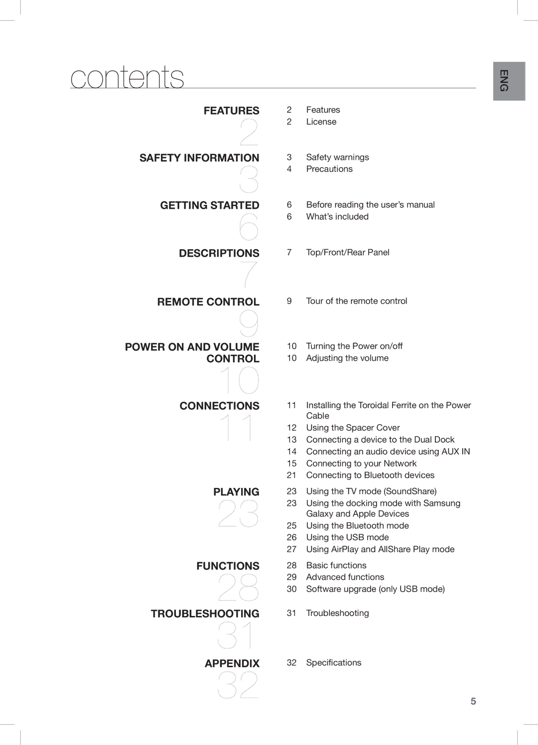 Samsung DA-E750/SQ manual Contents 