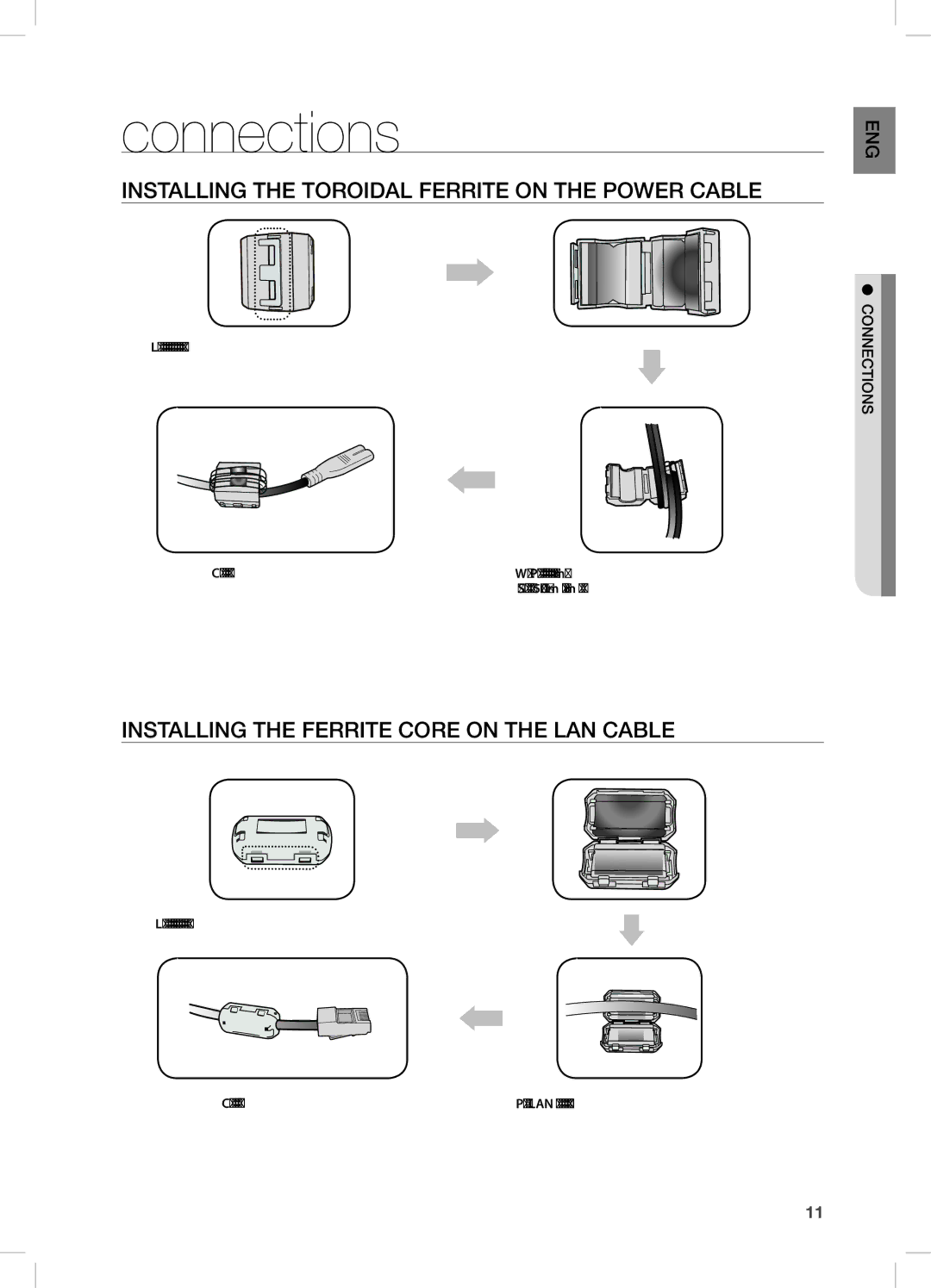 Samsung DA-E750/ZN, DA-E750/UM, DA-E750/KE Connections, InstaLLing tHe tOrOiDaL ferrite On tHe POWer caBLe, ConnEctions 