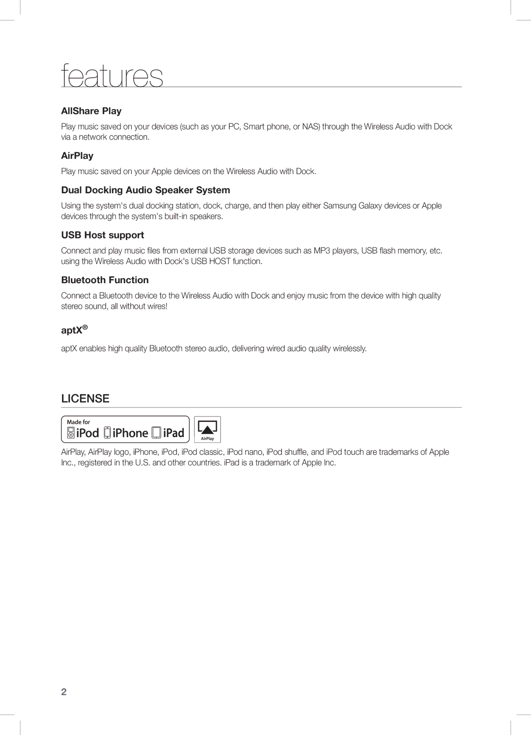 Samsung DA-E750/ZN, DA-E750/UM, DA-E750/KE manual Features 