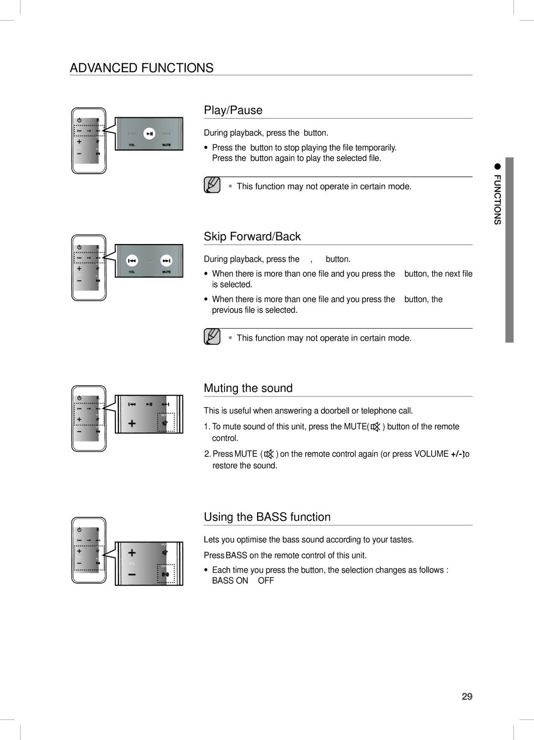 Samsung DA-E750/ZN manual Advanced functions, Muting the sound, This is useful when answering a doorbell or telephone call 